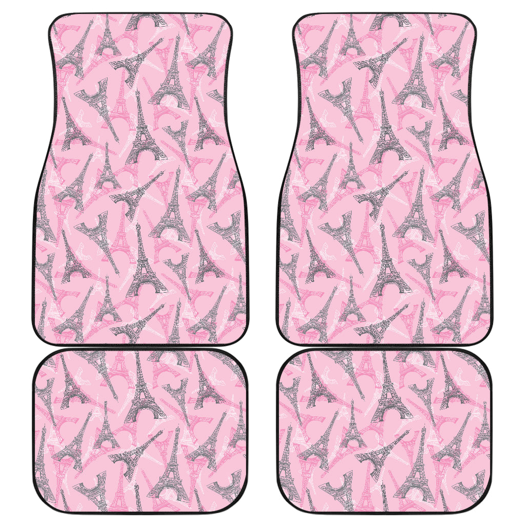 Eiffel Tower Pink Background Pattern Print Design 04 Front and Back Car Mats