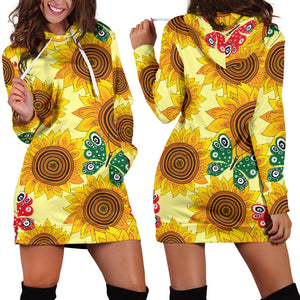 Sunflower Butterfly Pattern Women Hoodie Dress