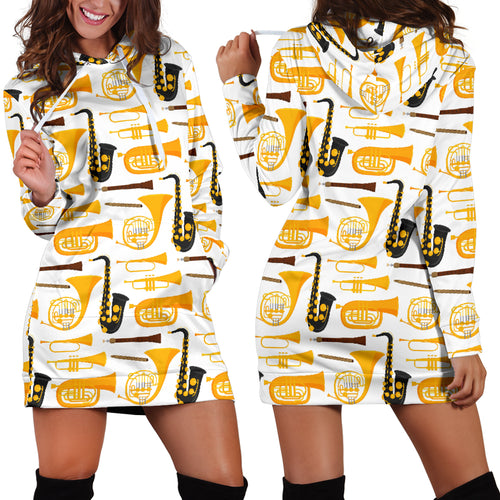 Saxophone Theme Pattern Women Hoodie Dress