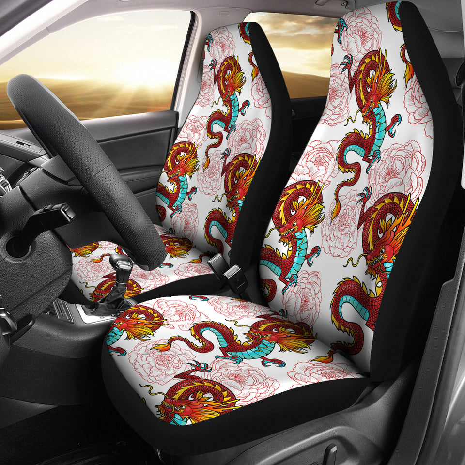 Red Dragon Hibiscus Pattern Universal Fit Car Seat Covers