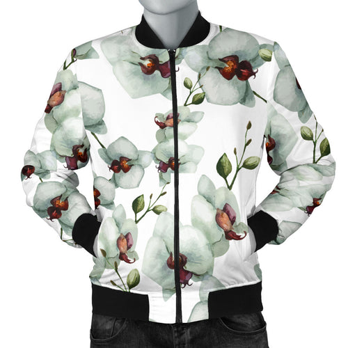 White Orchid Pattern Men Bomber Jacket