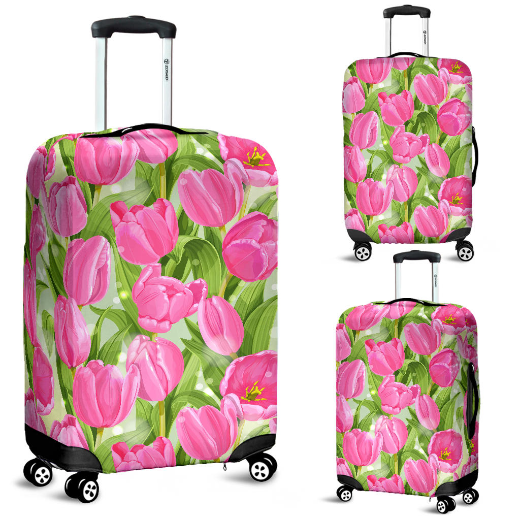 Pink Tulip Pattern Luggage Covers