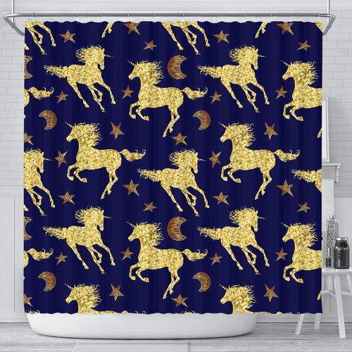 Unicorn Gold Pattern Shower Curtain Fulfilled In US