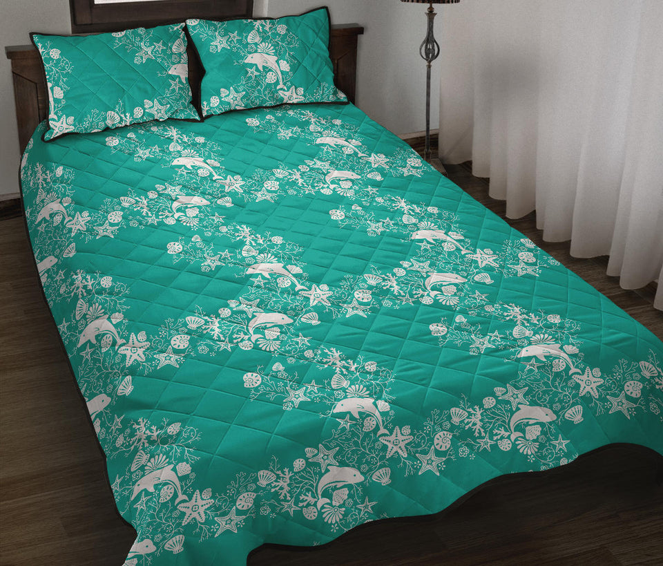 Dolphin Sea Shell Starfish Pattern Quilt Bed Set