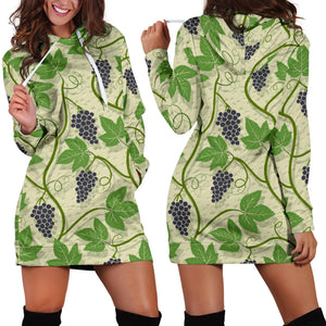 Grape Leaves Pattern Women Hoodie Dress