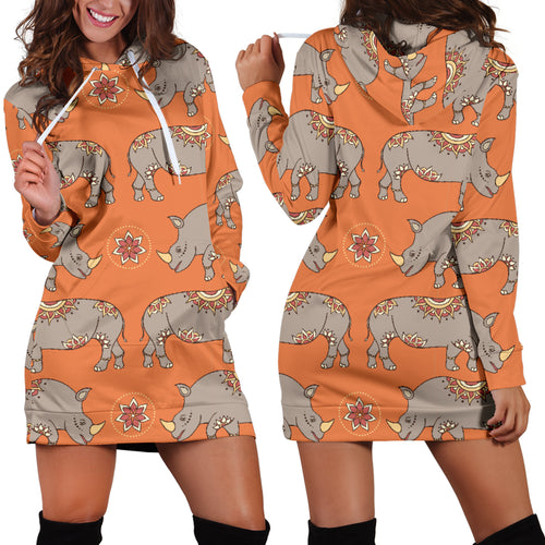 Rhino Pattern Theme Women Hoodie Dress