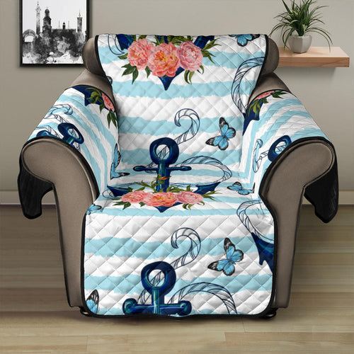 Anchor Flower Blue Stripe Pattern Recliner Cover Protector