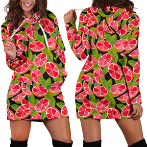 Grapefruit Leaves Pattern Women Hoodie Dress