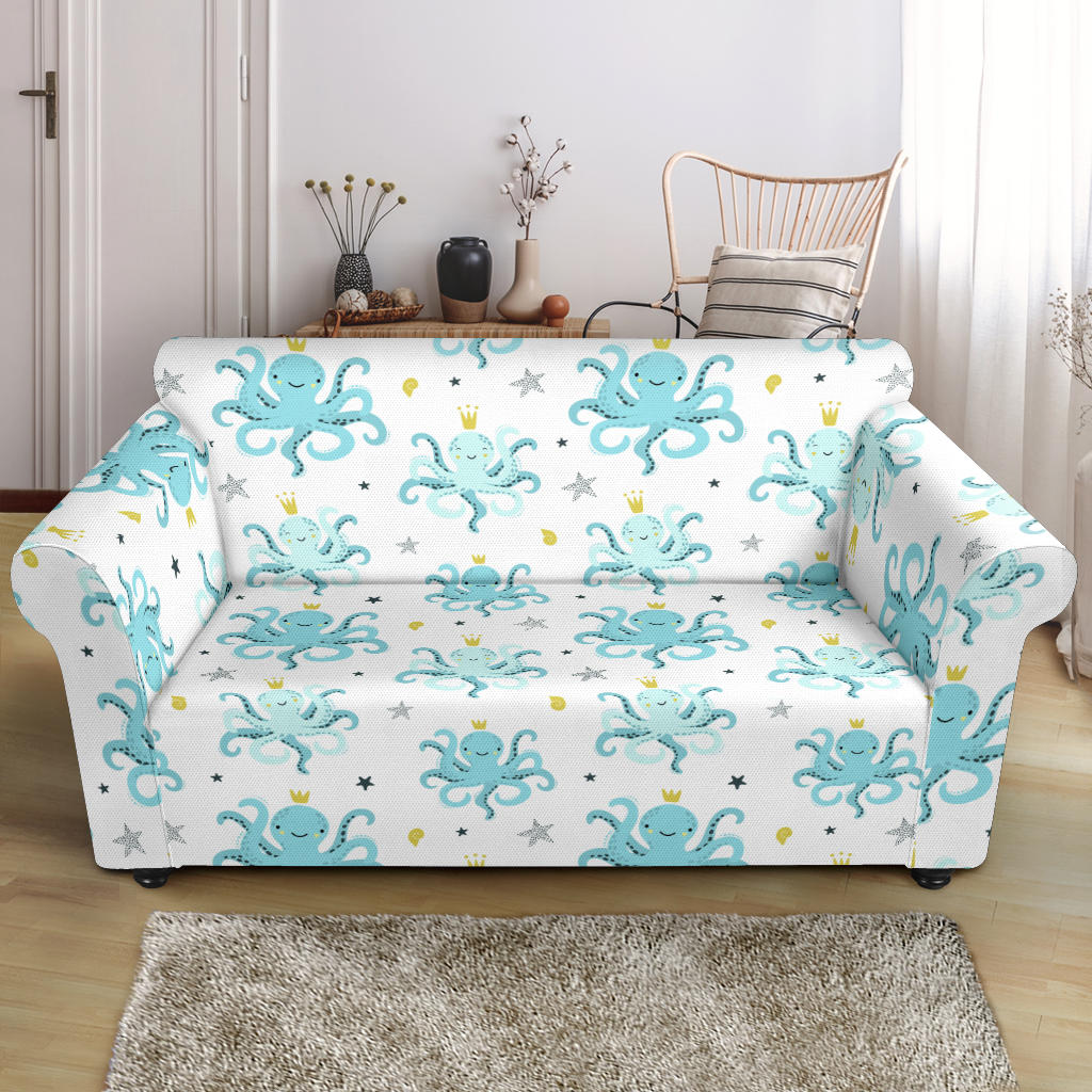 Octopus Blue Pattern Loveseat Couch Slipcover