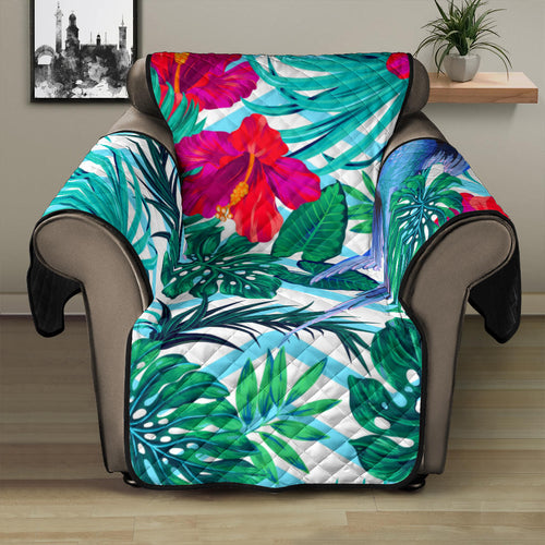 Blue Parrot Hibiscus Pattern Recliner Cover Protector