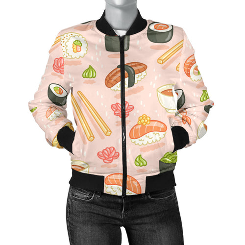 Sushi Pattern Background Women Bomber Jacket