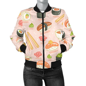 Sushi Pattern Background Women Bomber Jacket