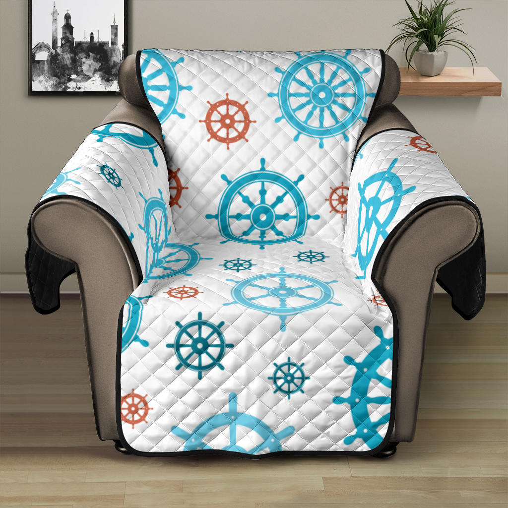 Nautical Steering Wheel Rudder Pattern Background Recliner Cover Protector