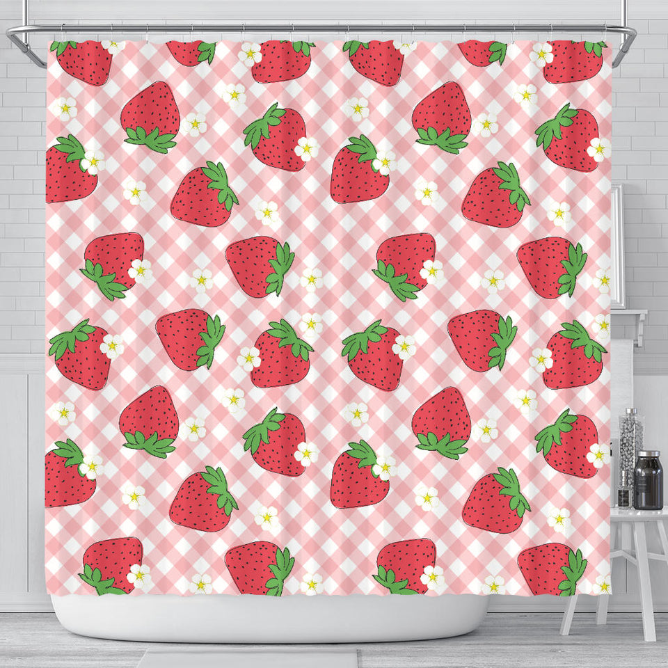 Strawberry Pattern Stripe Background Shower Curtain Fulfilled In US