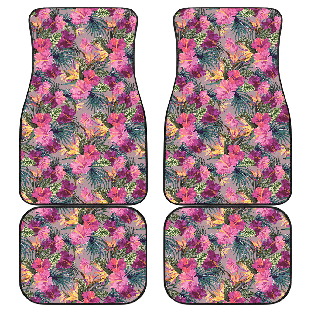 Hibiscus Pattern Print Design 03 Front and Back Car Mats