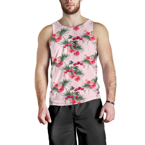 Red Pink Orchid Hibiscus Pattern Men Tank Top