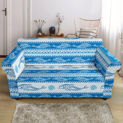 Dolphin Tribal Pattern background Loveseat Couch Slipcover