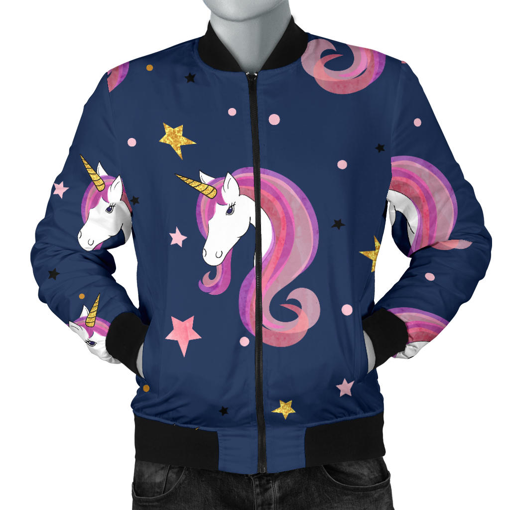 Unicorn Head Pattern Men Bomber Jacket