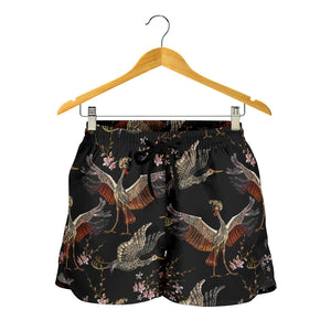 Japanese Crane Pattern Background Women Shorts