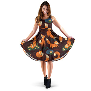Fox Pattern Sleeveless Midi Dress