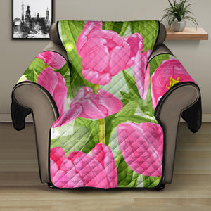 Pink Tulip Pattern Recliner Cover Protector