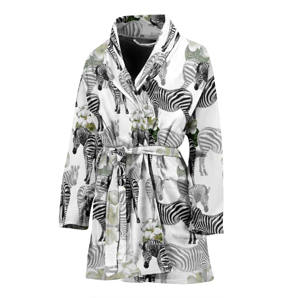 Zebra Pattern Women Bathrobe