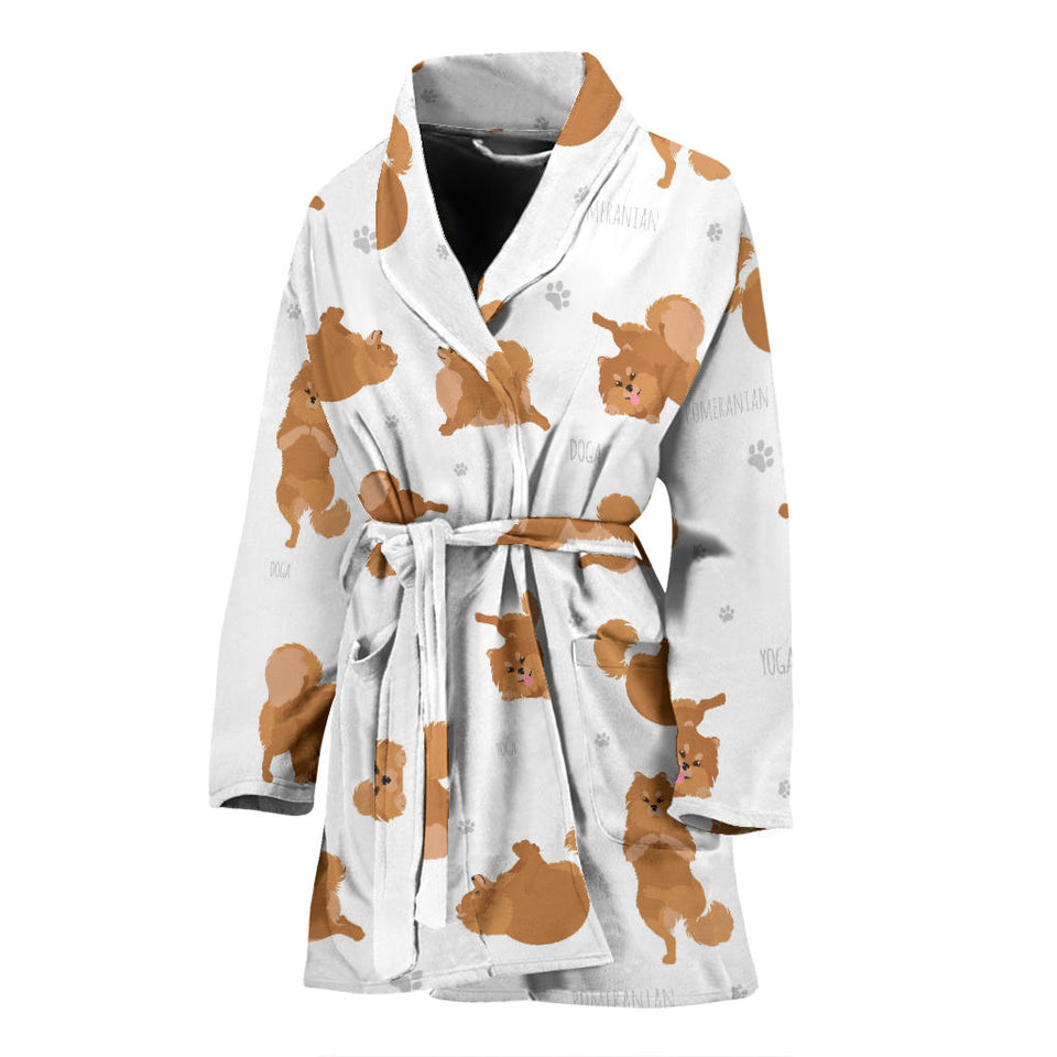 Pomeranian Yoga Pattern Women Bathrobe