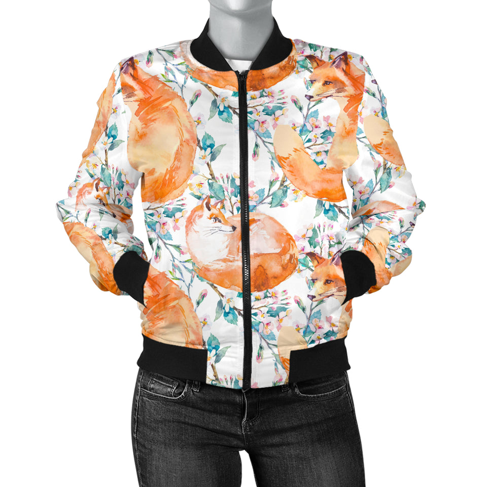 Fox Water Color Pattern Women Bomber Jacket