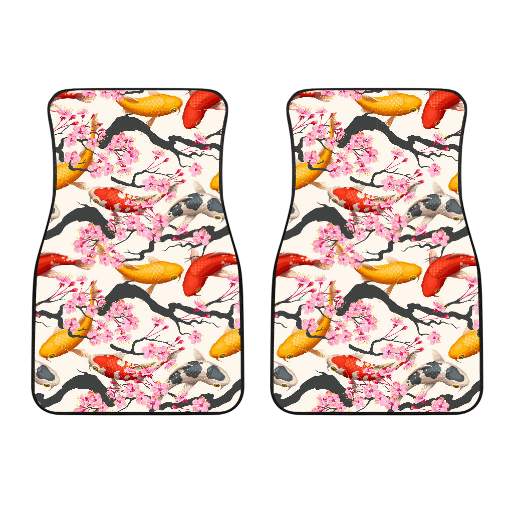 Colorful Koi Fish Carp Fish and Sakura Pattern Front Car Mats