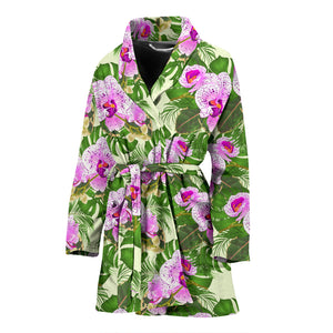 Orchid Leaves Pattern Women Bathrobe