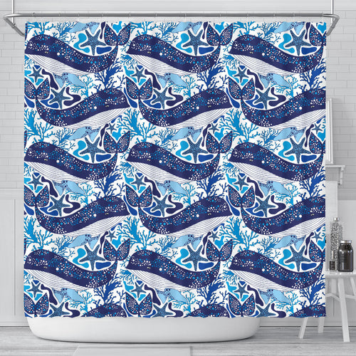 Whale Starfish Pattern Shower Curtain Fulfilled In US