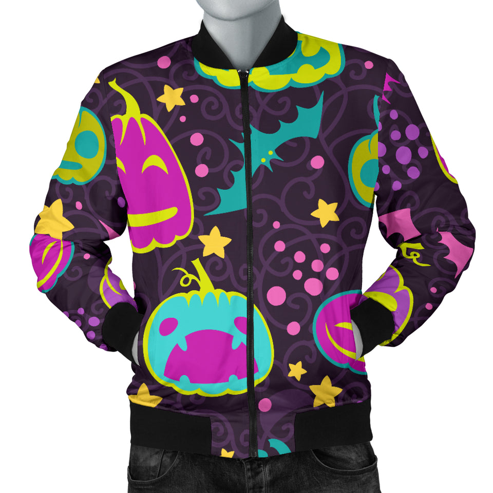 Halloween Pumpkin Bat Pattern Men Bomber Jacket