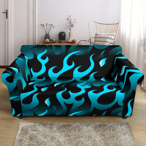 Blue Flame Fire Pattern Background Loveseat Couch Slipcover