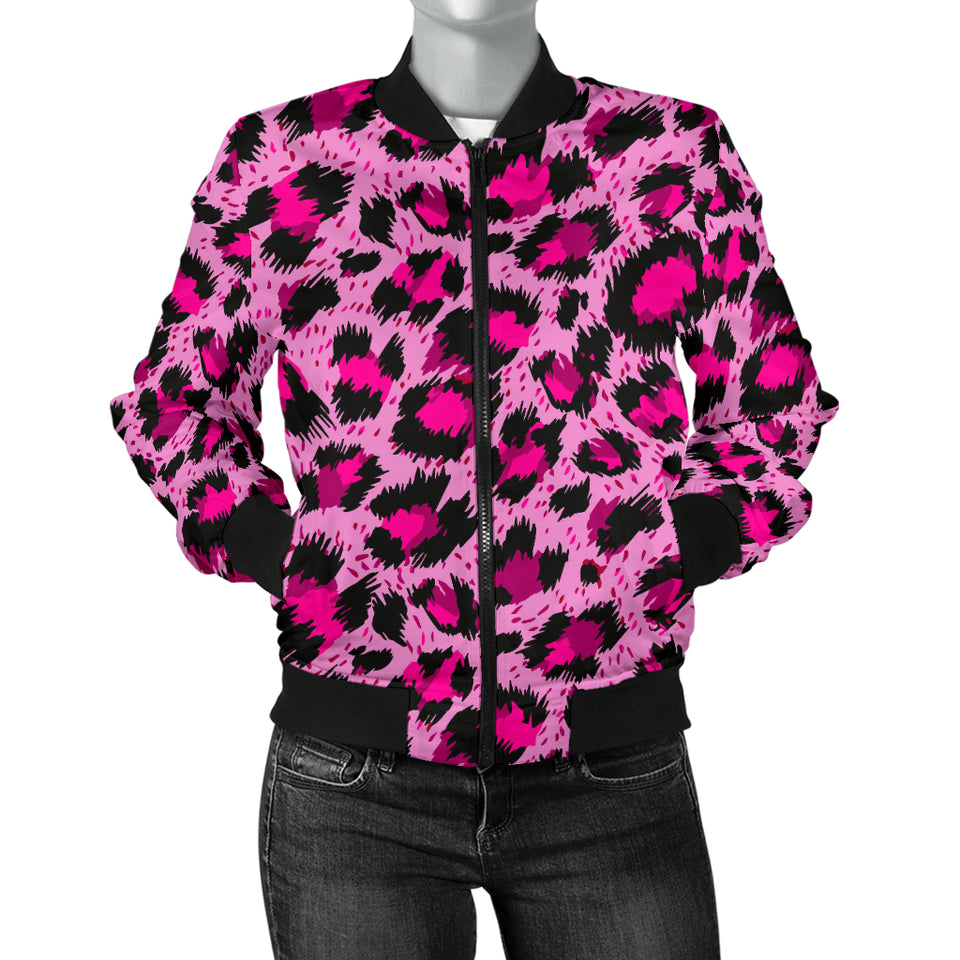 Pink Leopard Skin texture Pattern Women Bomber Jacket