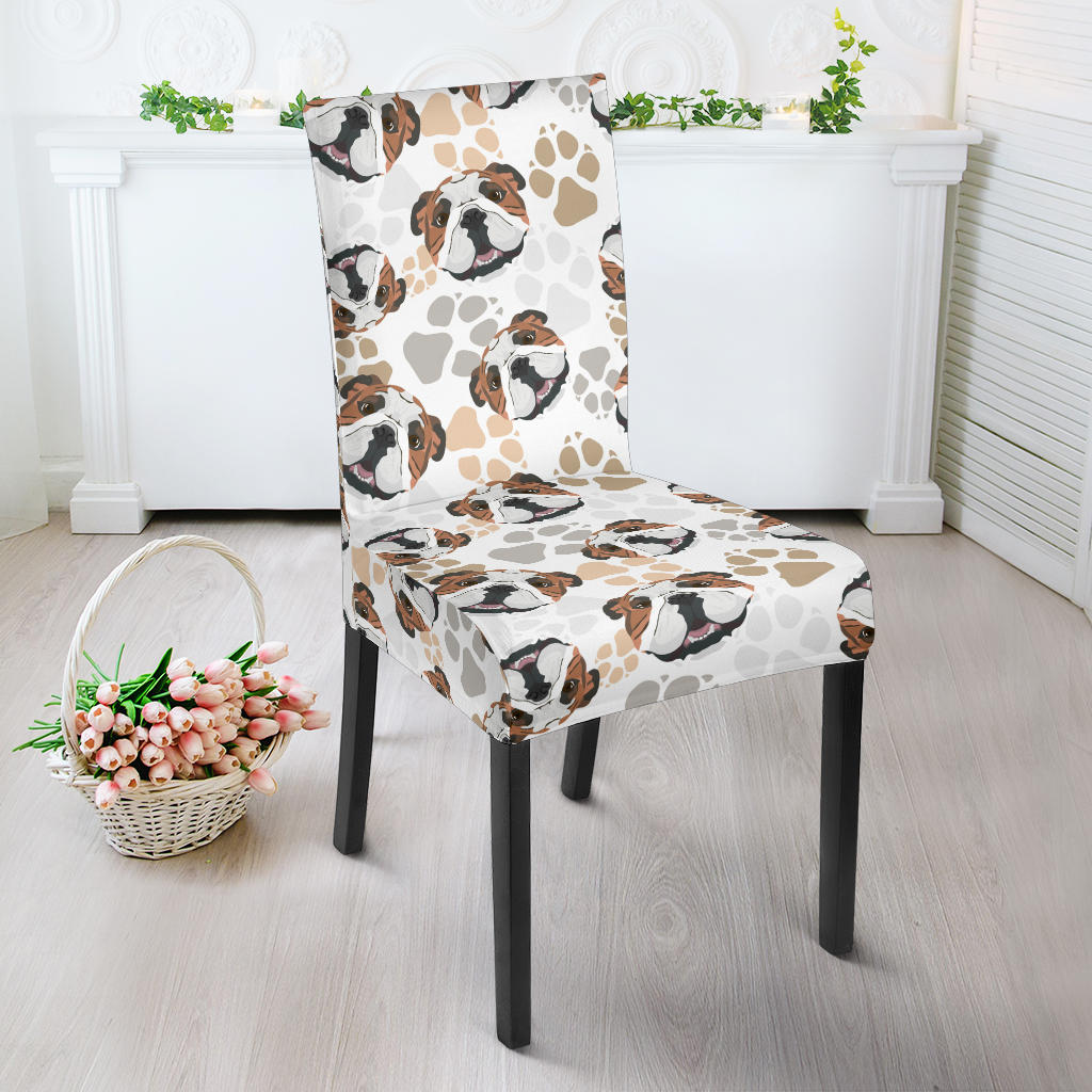 English Bulldog Pattern Print Design 01 Dining Chair Slipcover