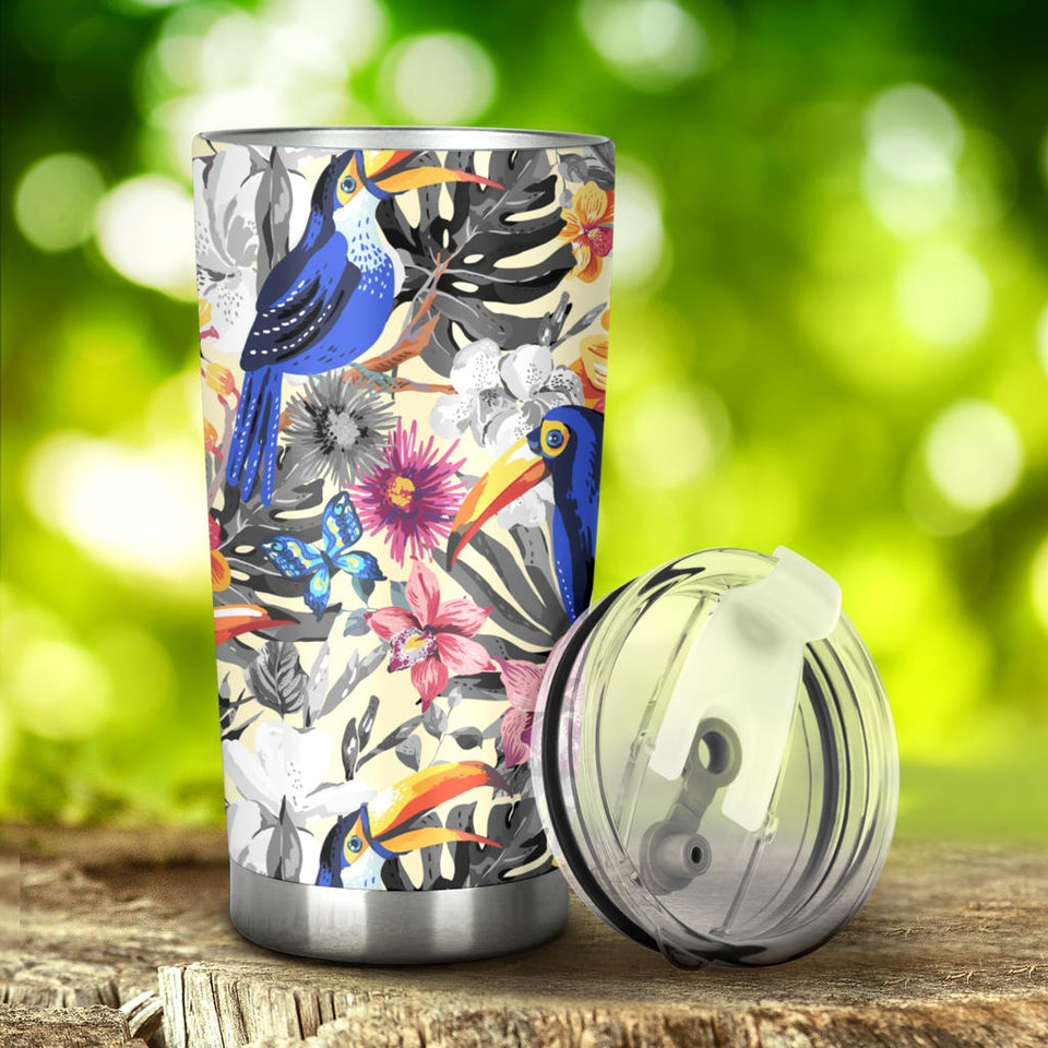 Toucan Leaves Flower Pattern Tumbler