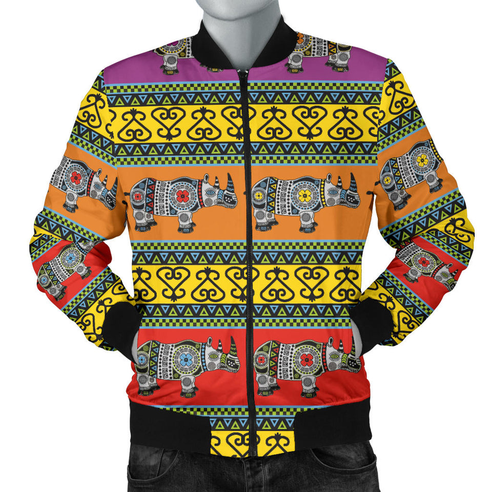 Rhino African Afro Dashiki Adinkra Kente Pattern Ethnic Motifs Men Bomber Jacket