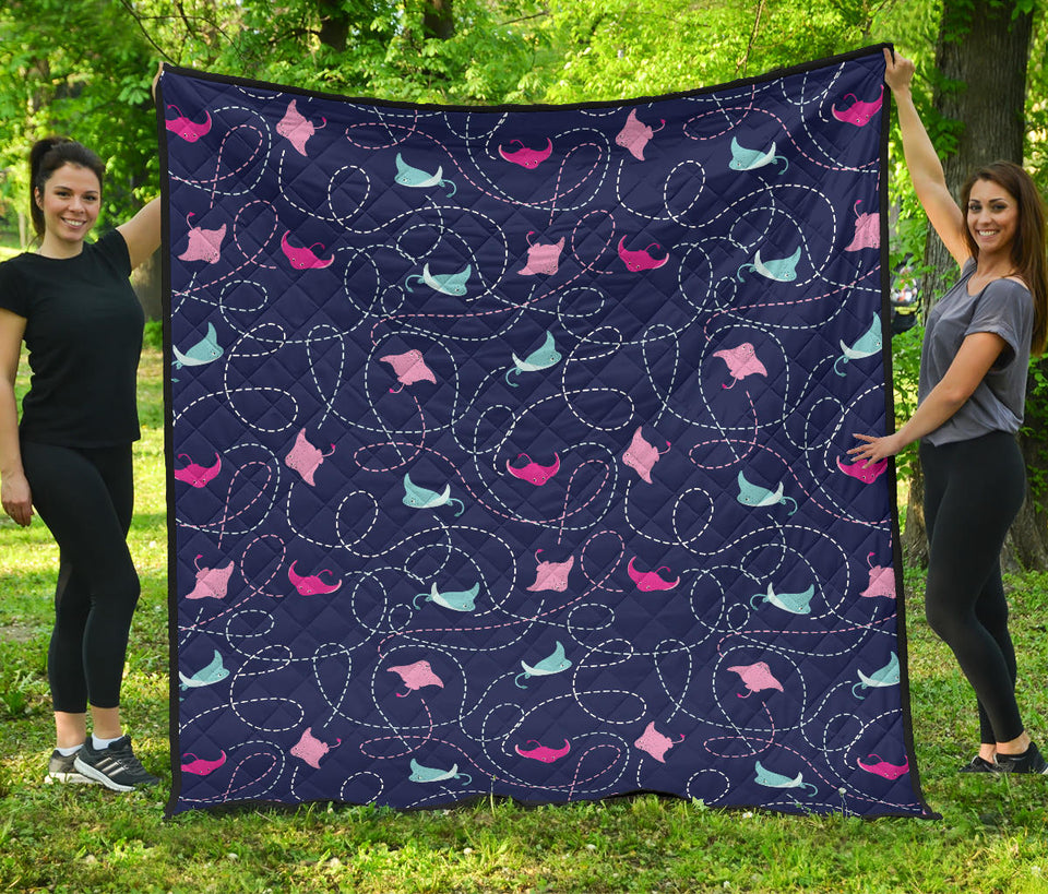 Stingray Pattern Print Design 05 Premium Quilt