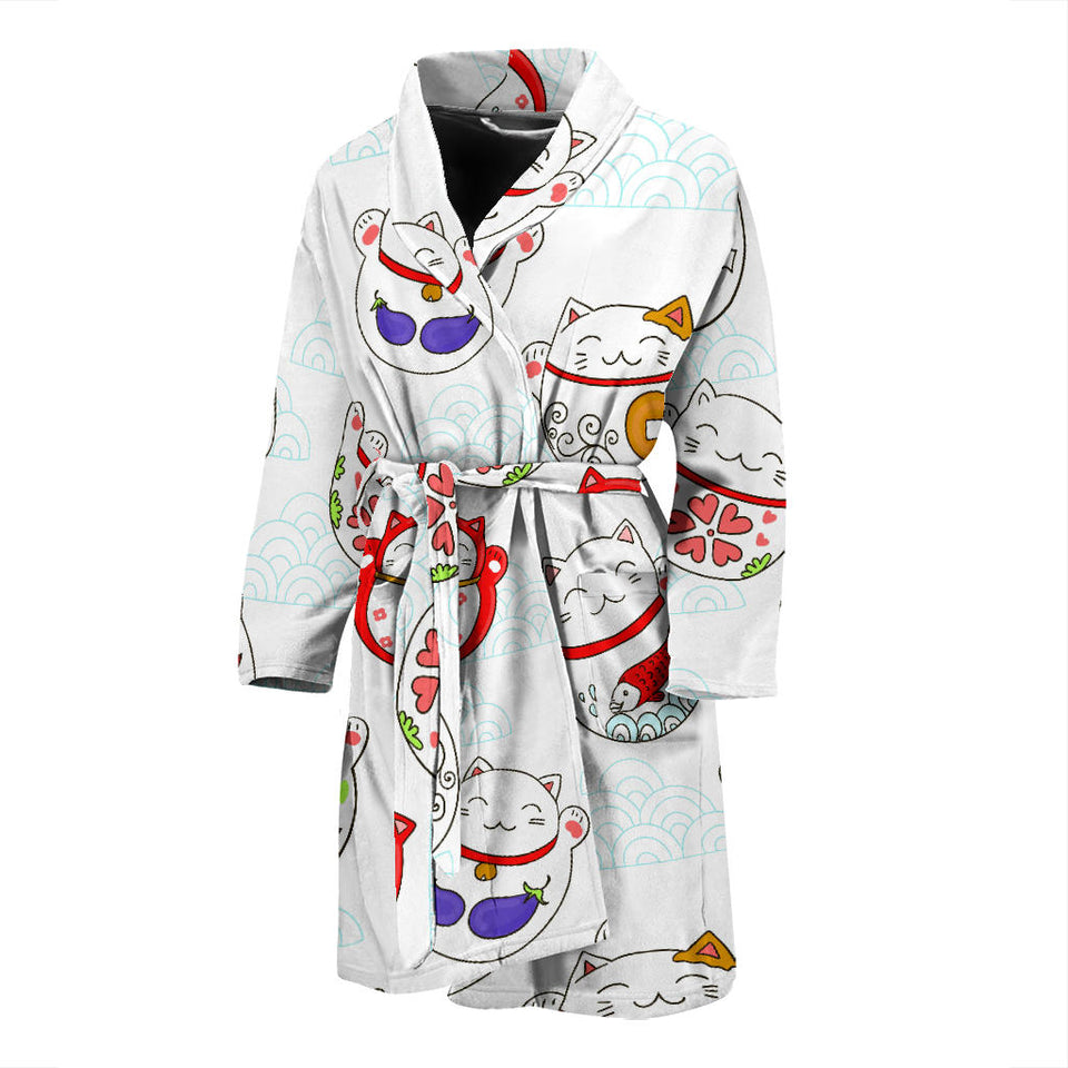 Meneki Neko Lucky Cat Pattern Men Bathrobe