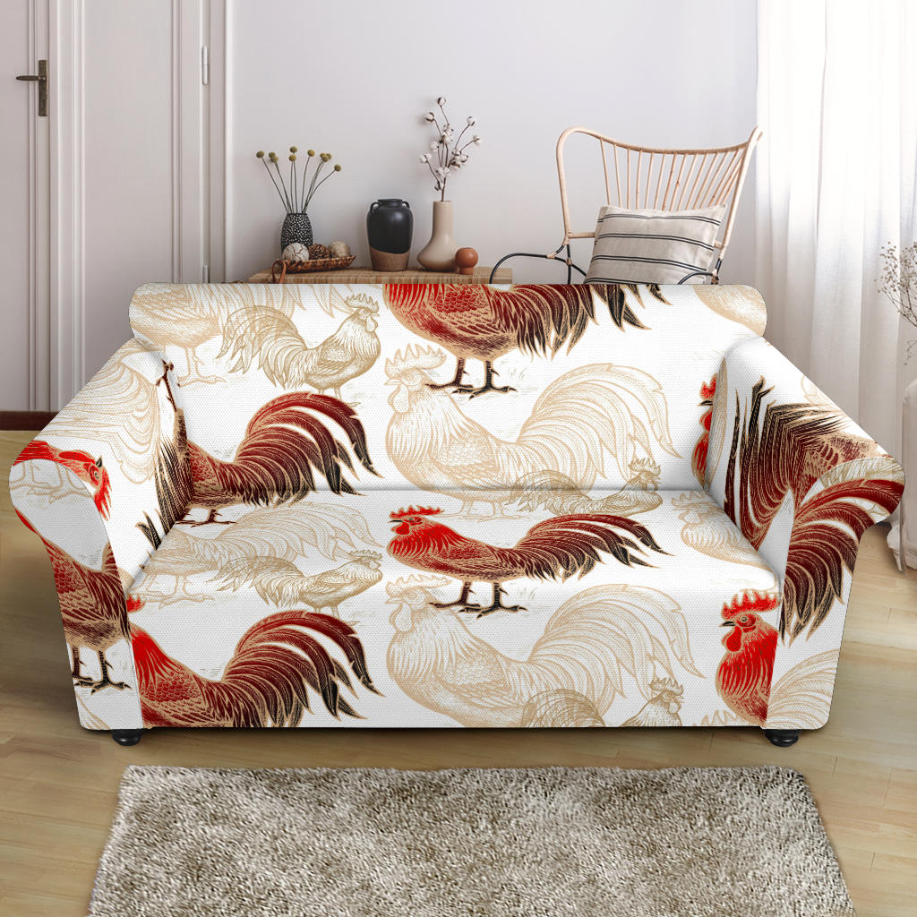 Rooster Chicken Pattern Loveseat Couch Slipcover