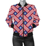 USA Star Stripe Pattern Women Bomber Jacket