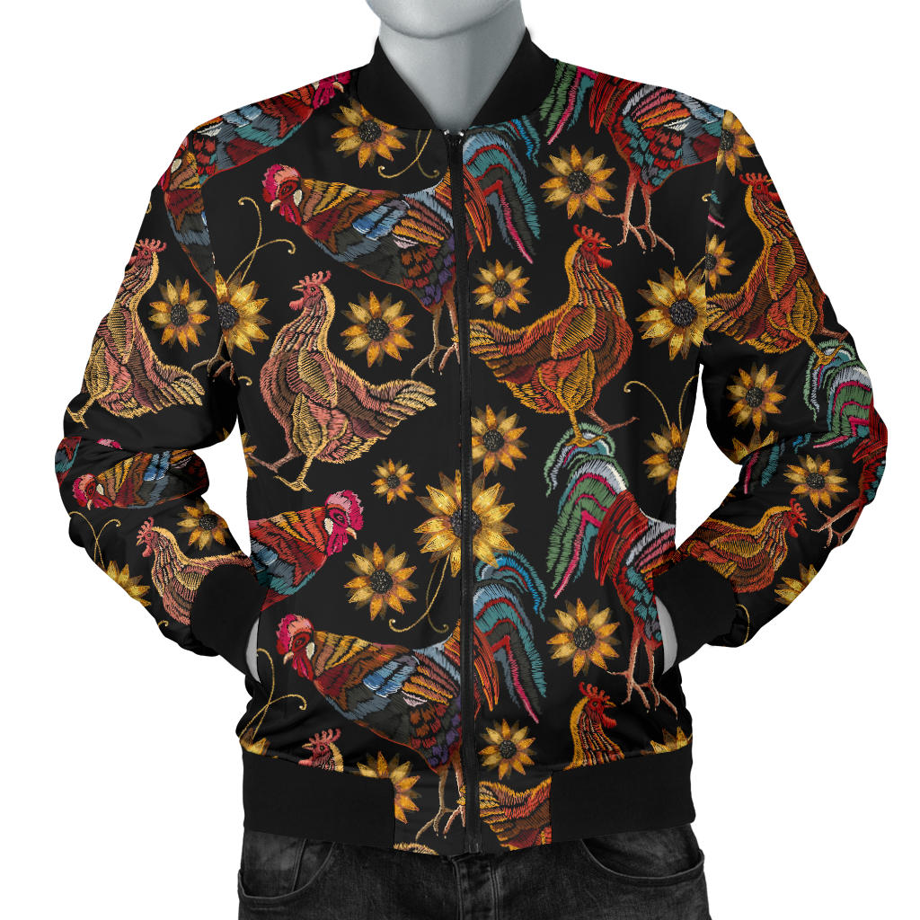 Rooster Chicken Flower Pattern Men Bomber Jacket