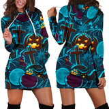 Halloween Pumpkin Cat Pattern Women Hoodie Dress