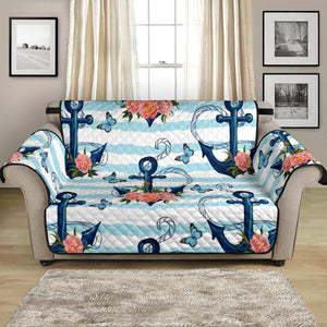 Anchor Flower Blue Stripe Pattern Loveseat Couch Cover Protector