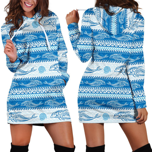 Dolphin Tribal Pattern background Women Hoodie Dress