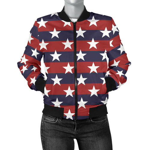 USA Star Pattern Background Women Bomber Jacket