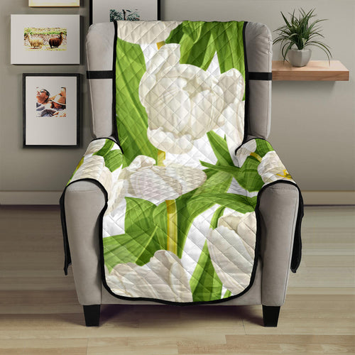 White Tulip Pattern Chair Cover Protector