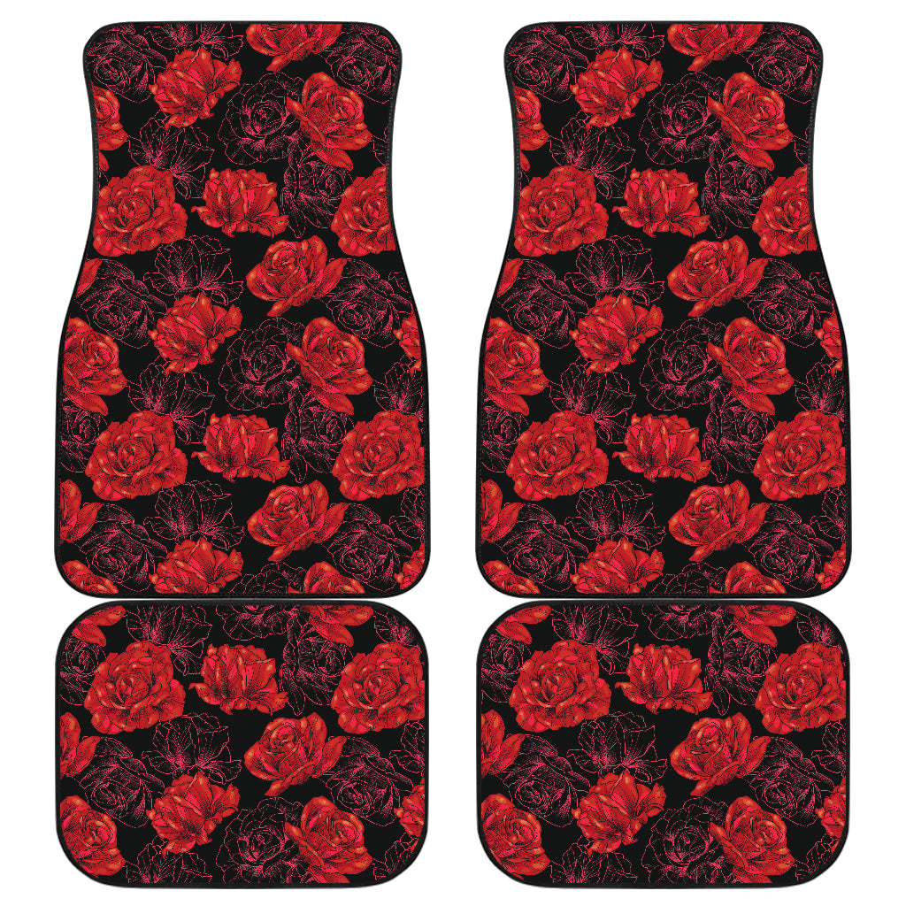 Rose Pattern Print Design 01 Front and Back Car Mats