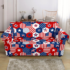 USA Star Hexagon Pattern Loveseat Couch Slipcover