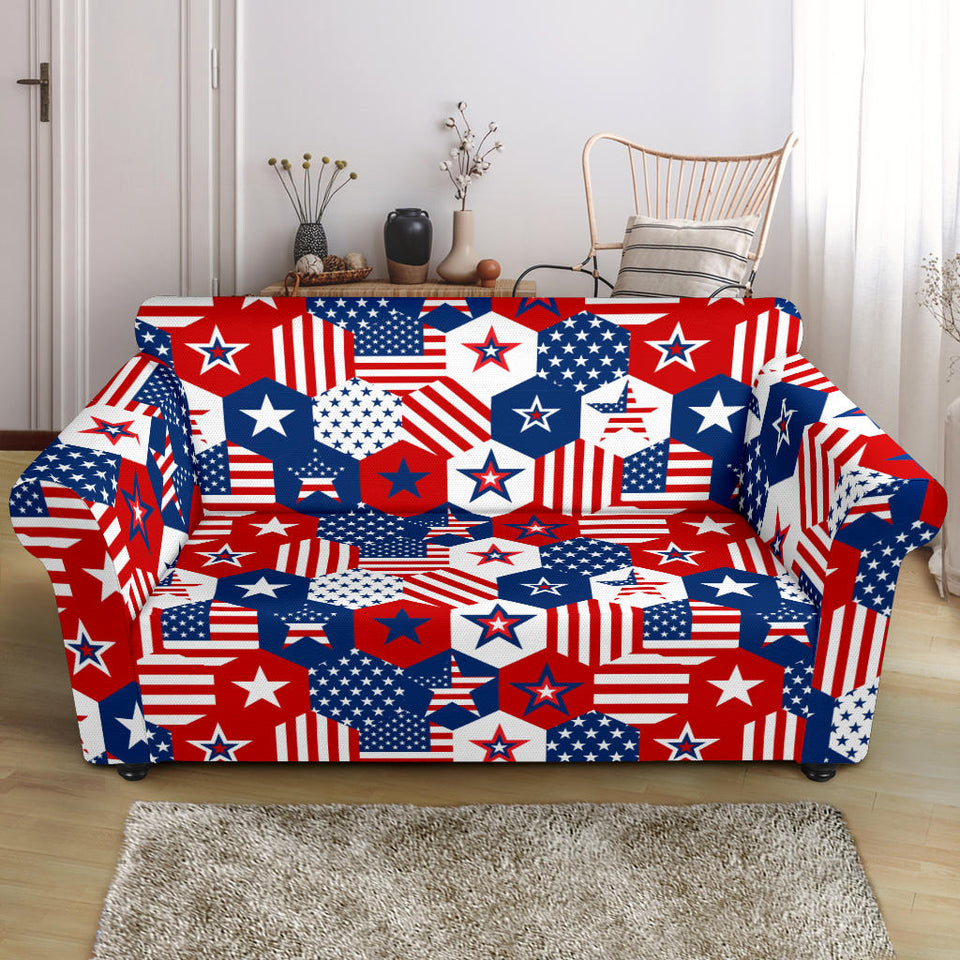 USA Star Hexagon Pattern Loveseat Couch Slipcover